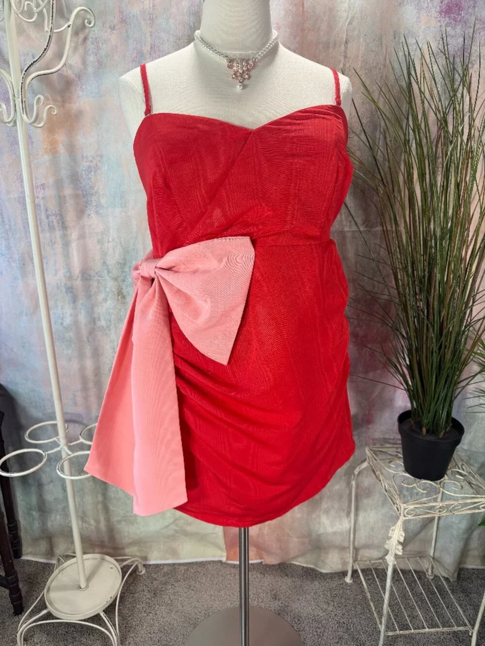 📌Future Collective Red Cocktail - Party Mini Dress with Pink Bow Accent - Picture 8 of 16